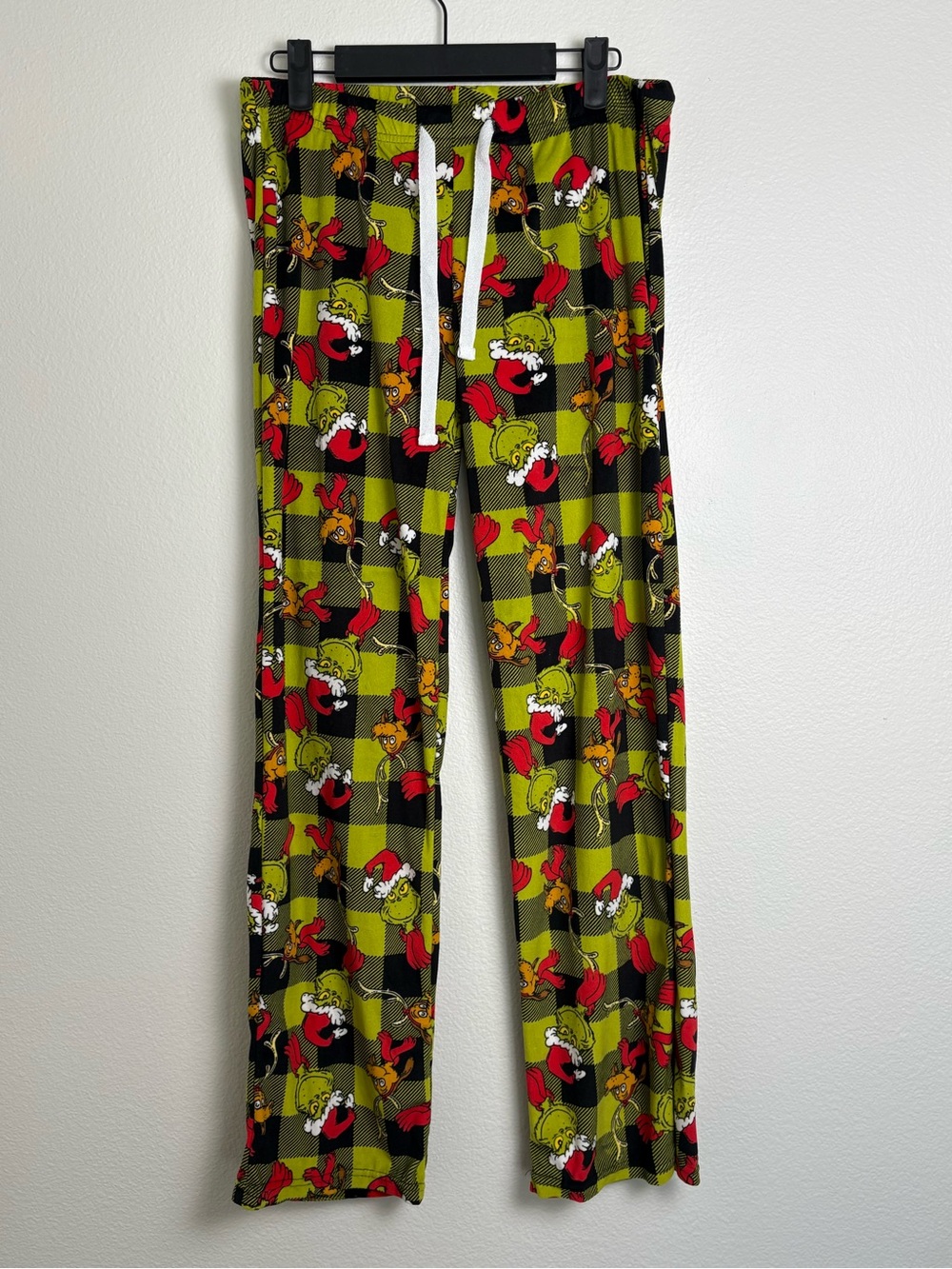 Grinch Print Green Plaid Lounge/ Pajama Pants with Drawstring Size Medium